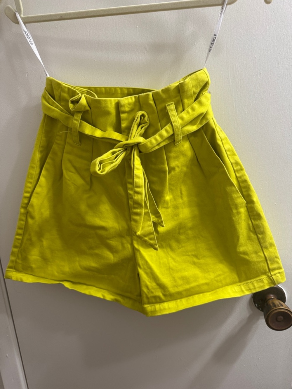 High-Waist Paperbag Tie Shorts in Bright Yellow